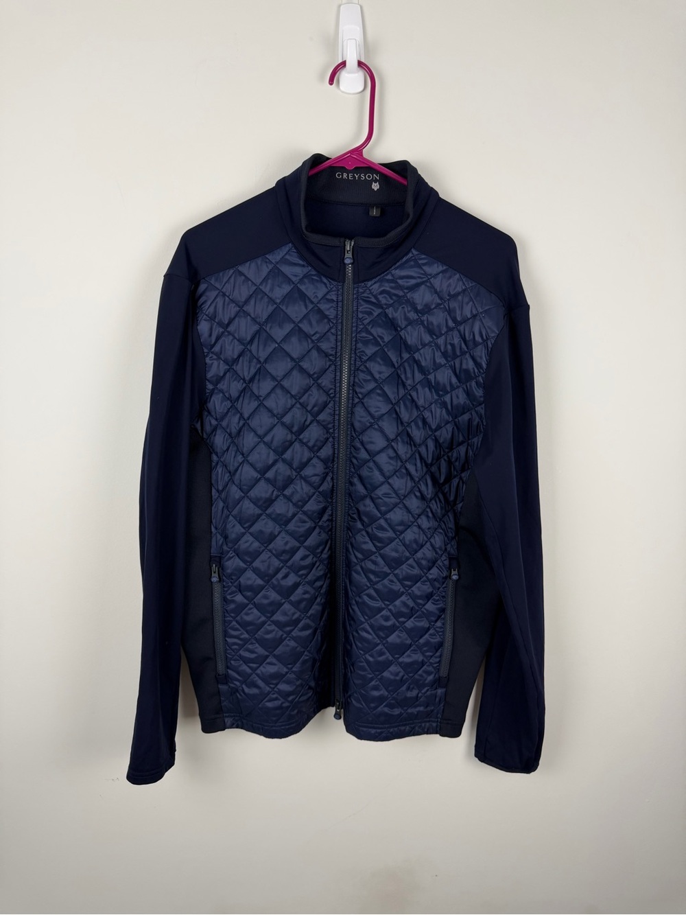 Greyson Quilted Navy Hybrid Zip-Up Jacket